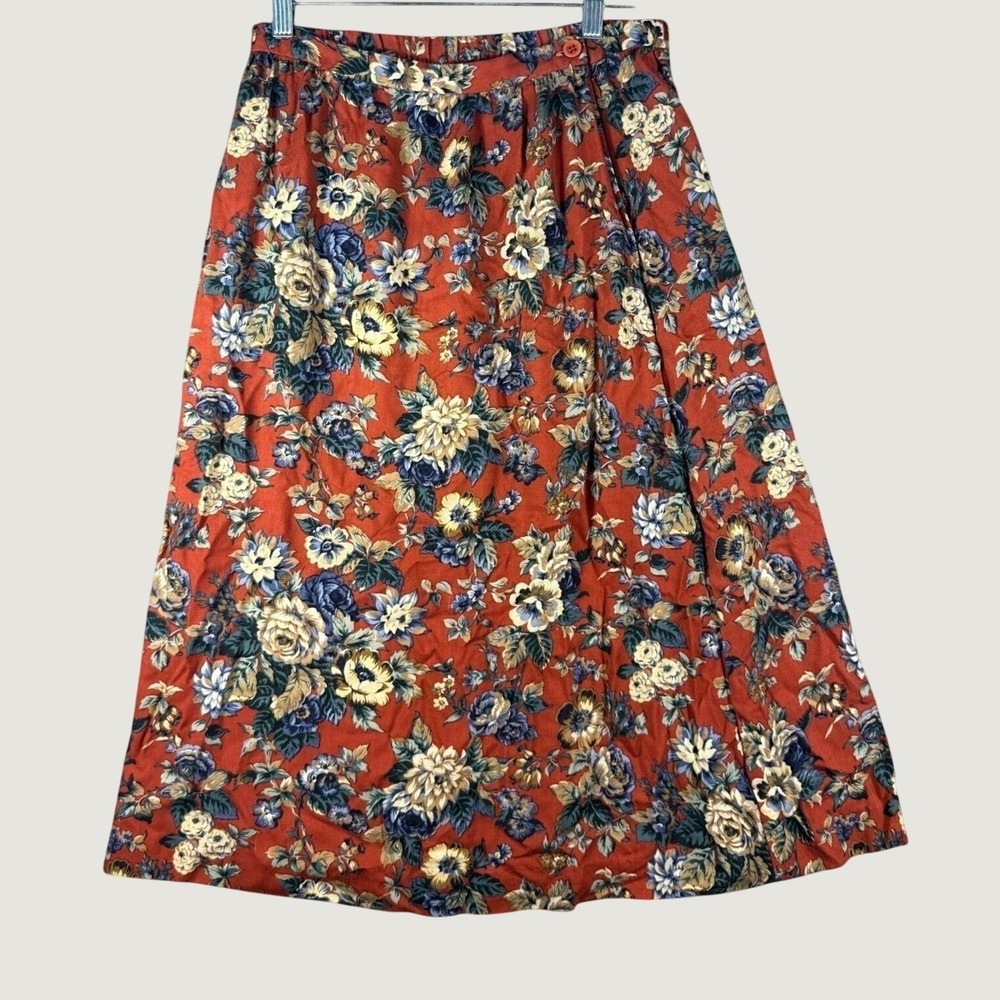 Vintage Appleseed's Floral Skirt Womens 6P Rust A-Line Cottagecore 90s Fall